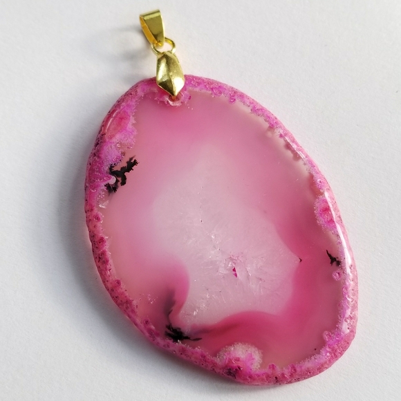 Relisted -pink Geode slice pendant agate stone dyed gold - Picture 3 of 9